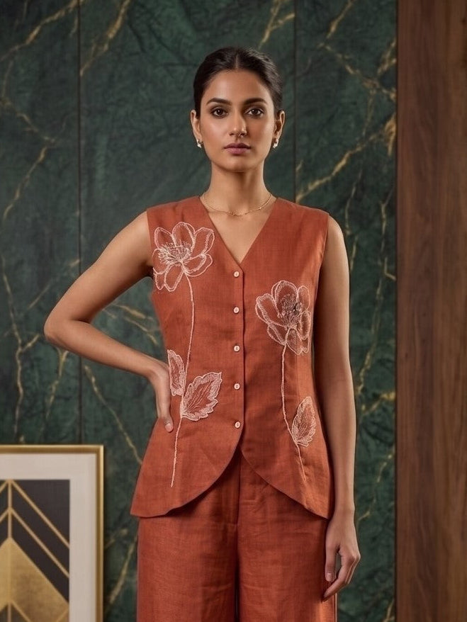 Mihika squash embroidery waist coat pant set