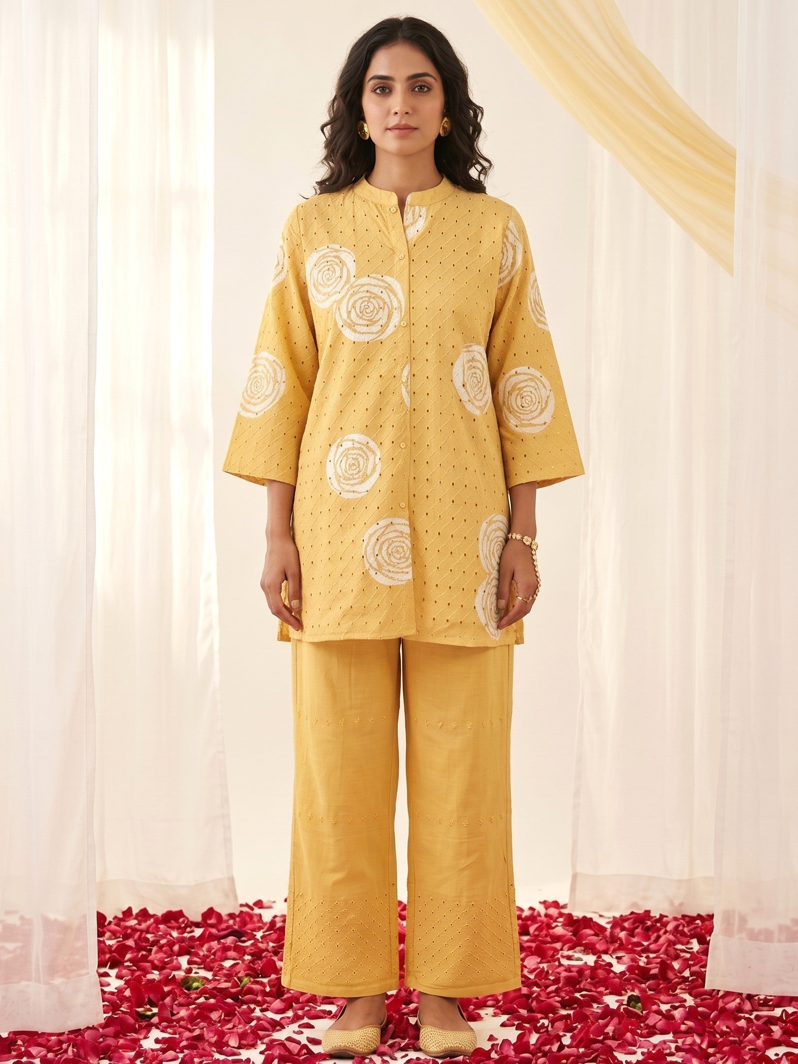 Swades canary schiffli Cotton co-ord set