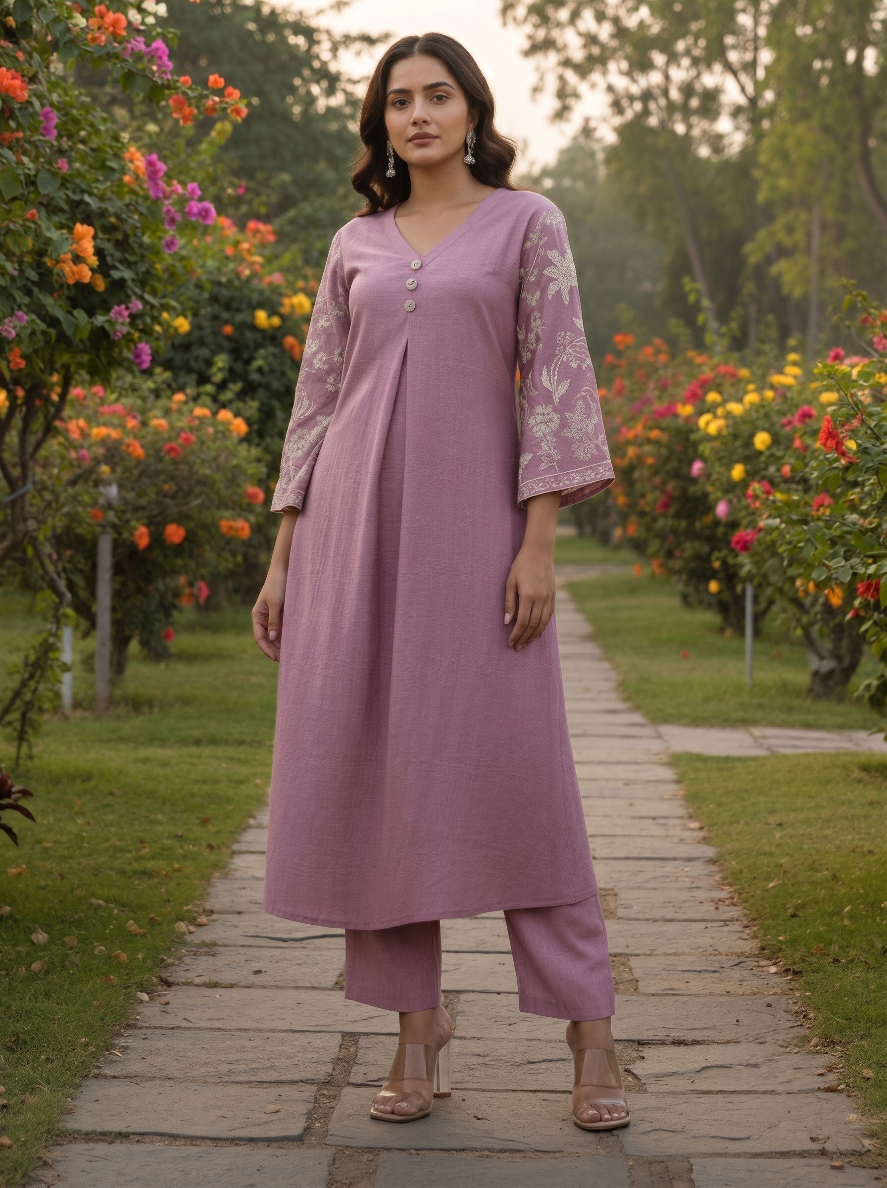 Sumaiya flamingo embroidery kurta pant set
