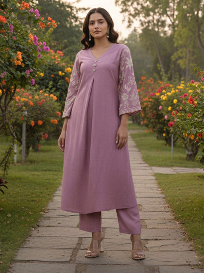 Sumaiya flamingo embroidery kurta pant set