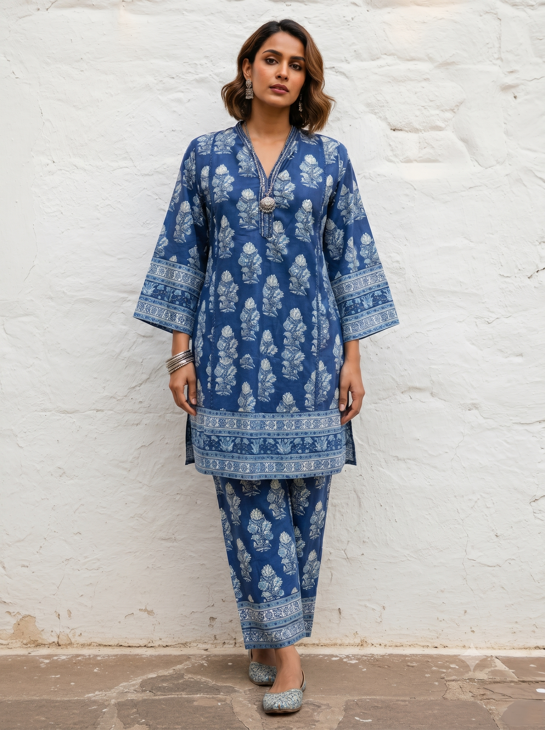 Swades cobalt printed cotton co-ord set