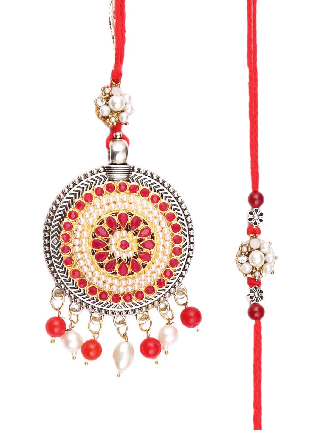 Dhiyona Bhaiya Bhabhi Charming Floral Thread Rakhi With Roli Chawal & Greetings Card