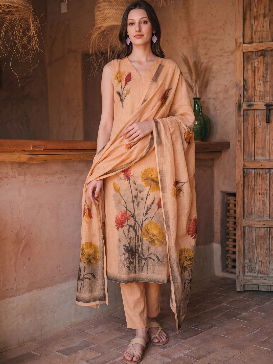 Women Floral Printed Regular Kurta with Trousers & With Dupatta