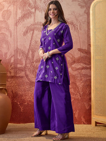 Embroidered Straight Kurta With Palazzos