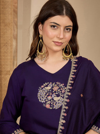 Embroidered Straight Kurta With Trouser & Dupatta
