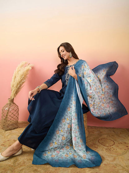 Dhiyona SN Women Embroidered Straight Kurta With Palazzos & Dupatta