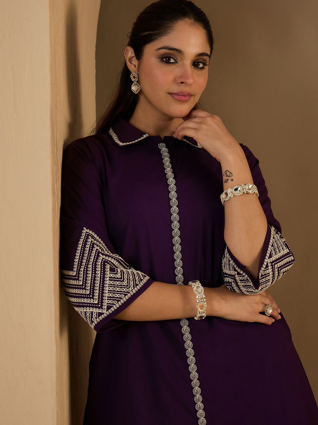 Dhiyona IE Women Ethnic Motifs Embroidered Pure Cotton Kurta With Palazzos