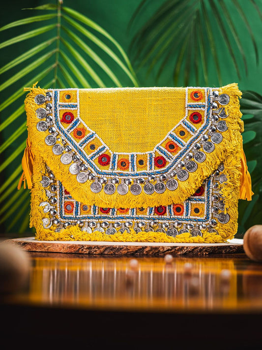 Dhiyona NR Embroidered Embellished Foldover Clutch