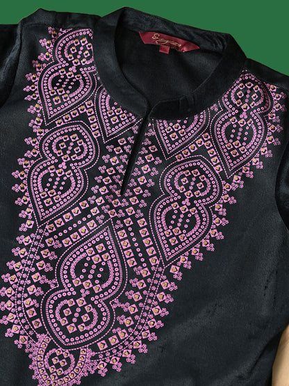 Bandhani Printed Winter Velvet Straight Kurta & Trouser