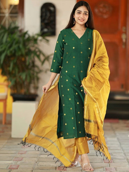 Dhiyona KL Women Ethnic Motifs Regular Kurta with Trousers & With Dupatta