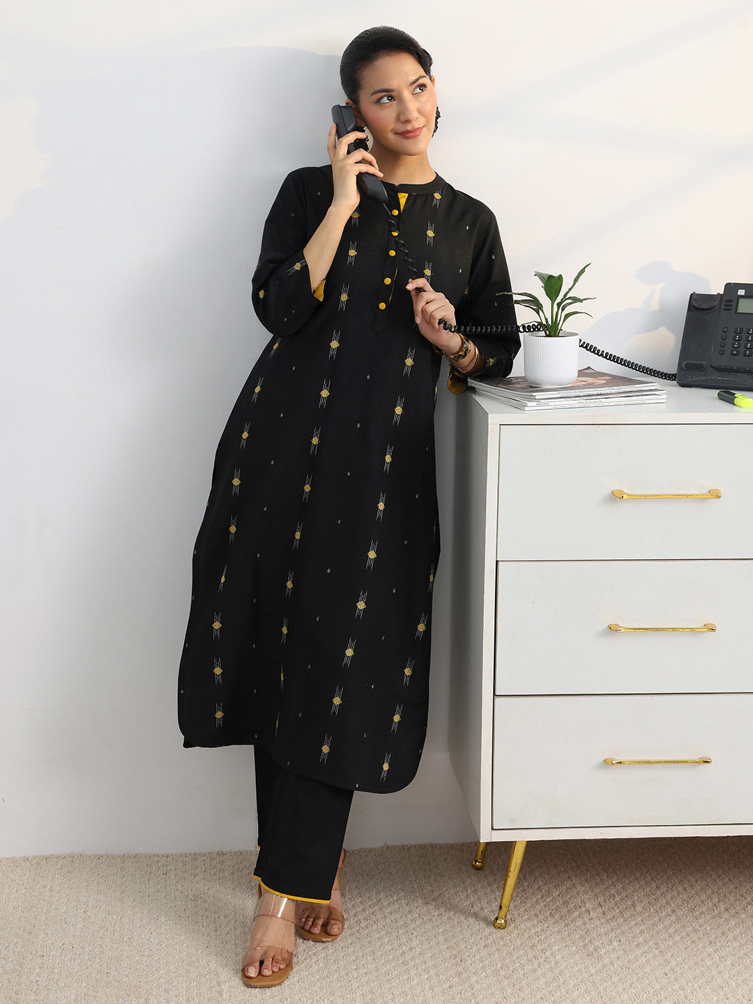 Libas Black Woven Design Straight Kurta Set