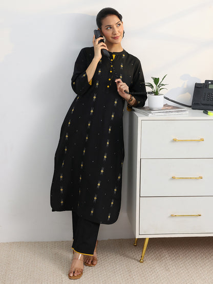 Libas Black Woven Design Straight Kurta Set