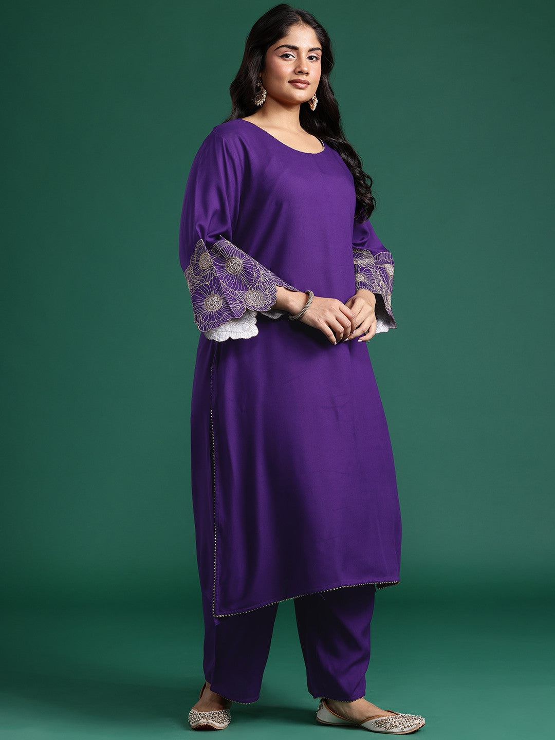 Plus Size Thread Work Kurta with Palazzos