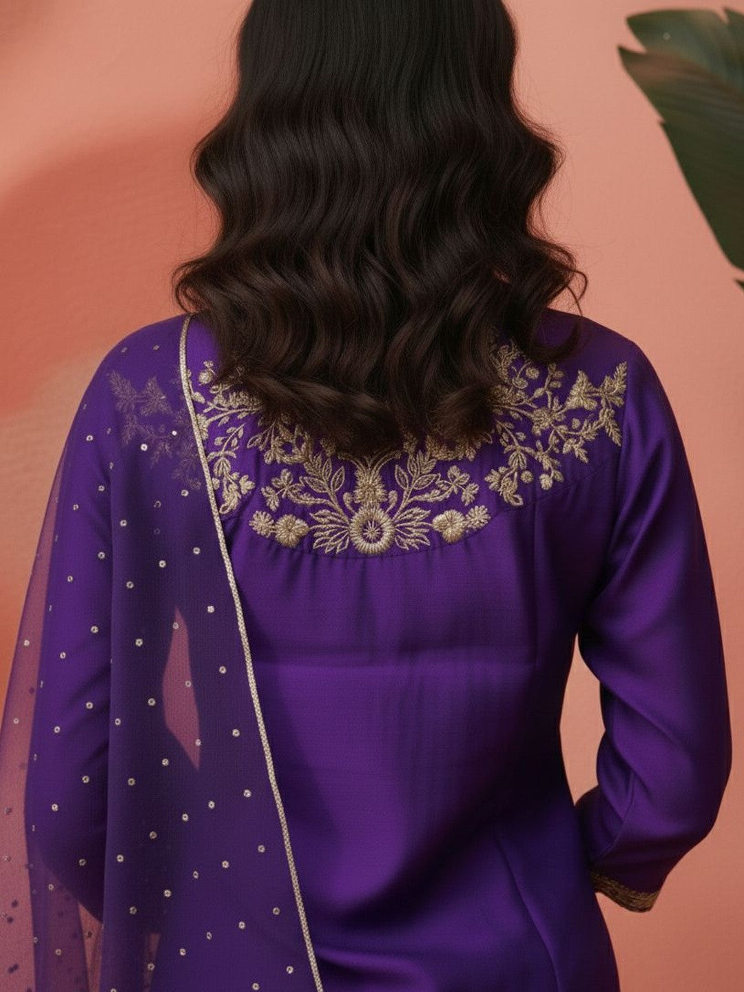 Embroidered Mandarin Collar Kurta & Trousers with Dupatta