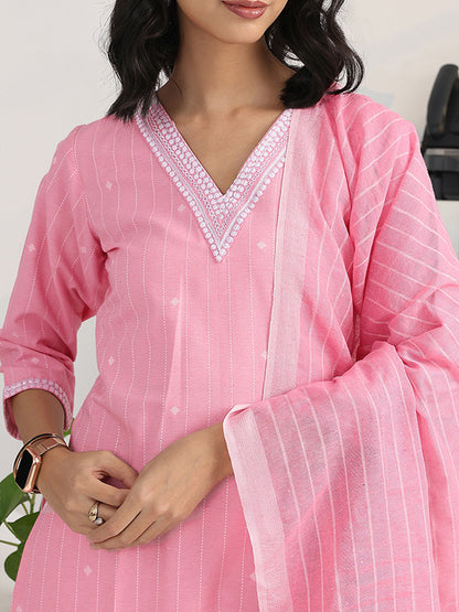 Women Ethnic Motifs Printed Regular Cotton Blend Kurta with Trousers & With Dupatta