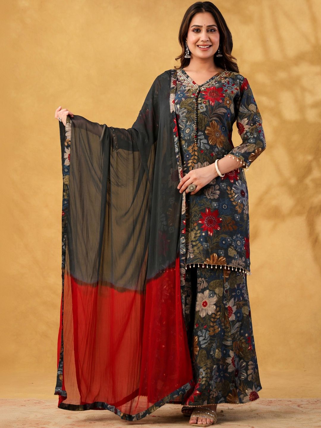 Dhiyona HOP Floral Printed Kurta with Sharara & Dupatta Set