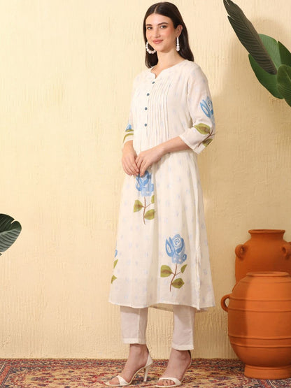 Women Floral Printed Regular Pure Cotton Kurta with Trousers