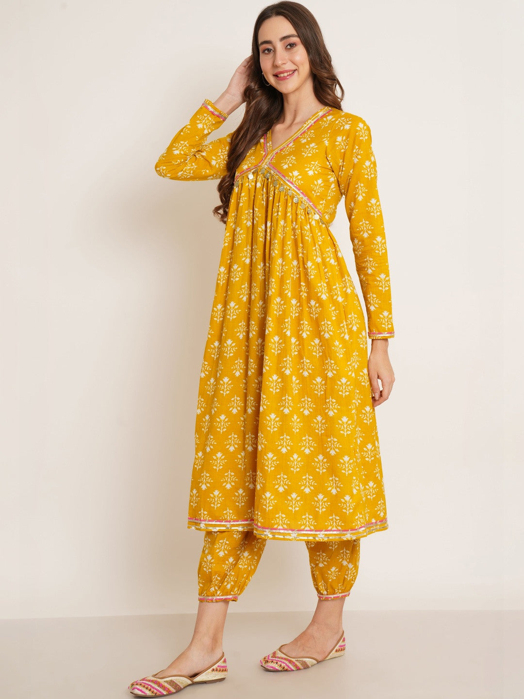 Women Ethnic Motifs Printed Empire Pure Cotton Kurta with Dhoti Pants