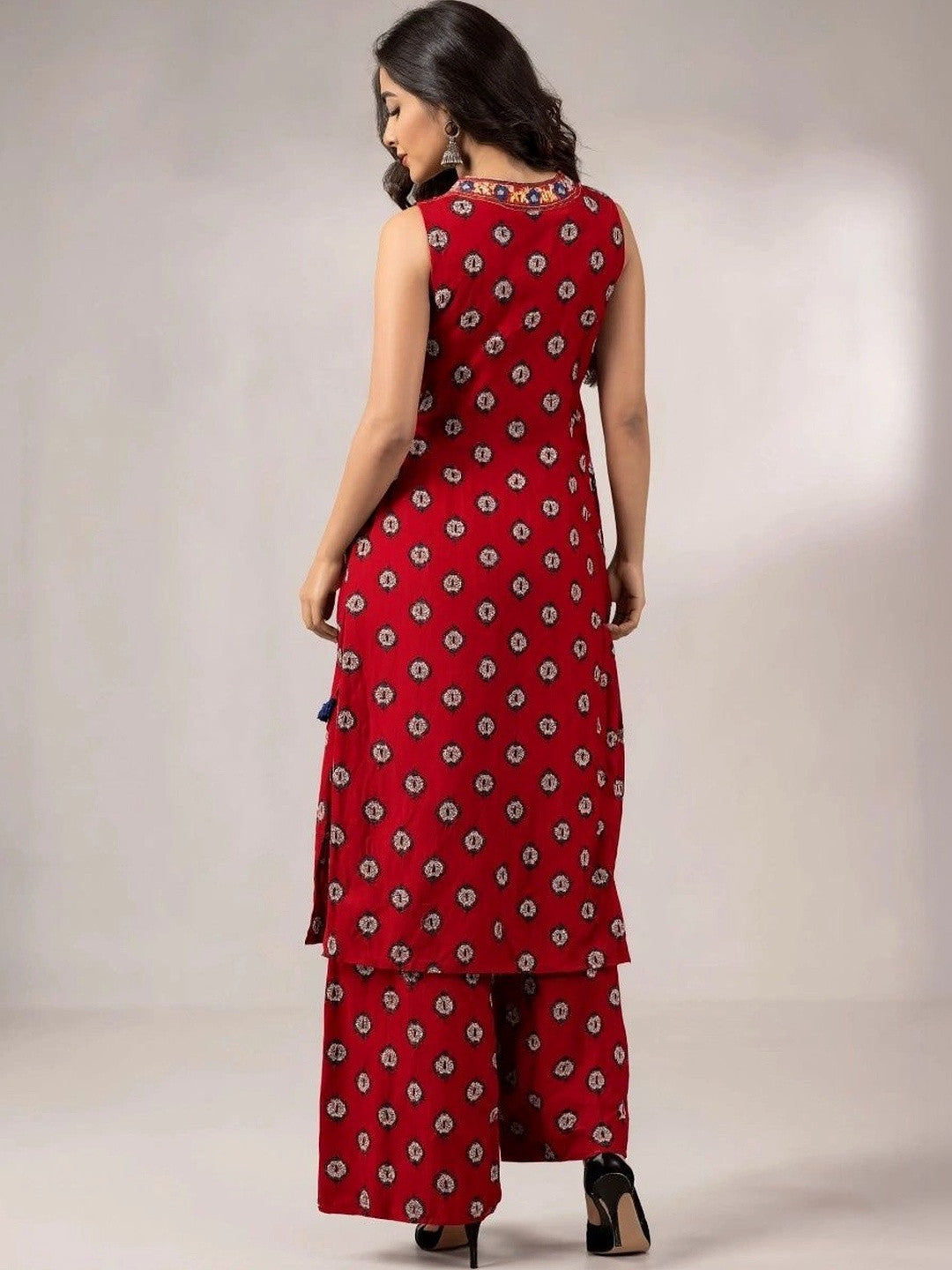 Women Ethnic Motifs Printed Regular Thread Work Pure Cotton Kurta with Palazzos