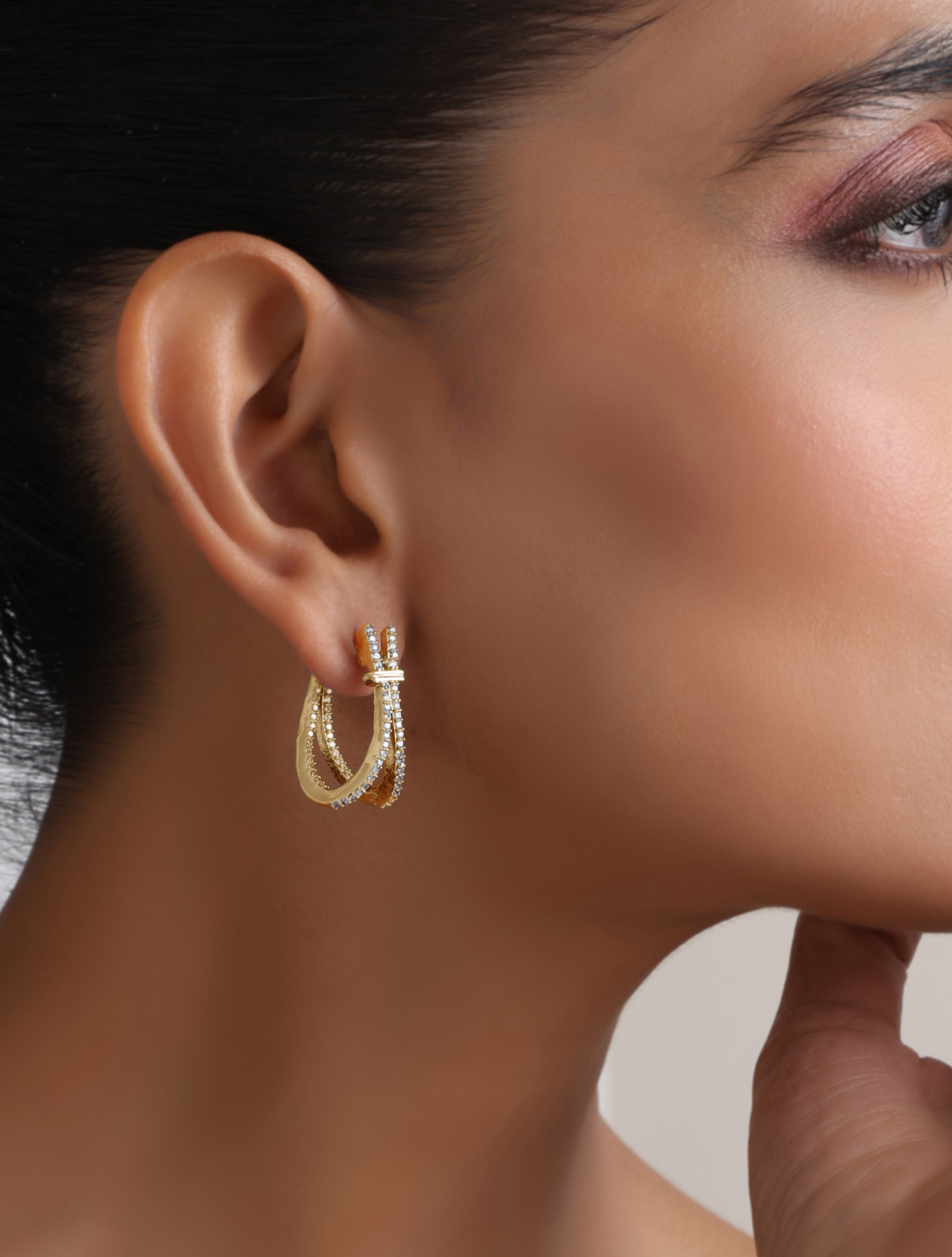 Dhiyona ST Gold Color American Diamond 2 Line Earring