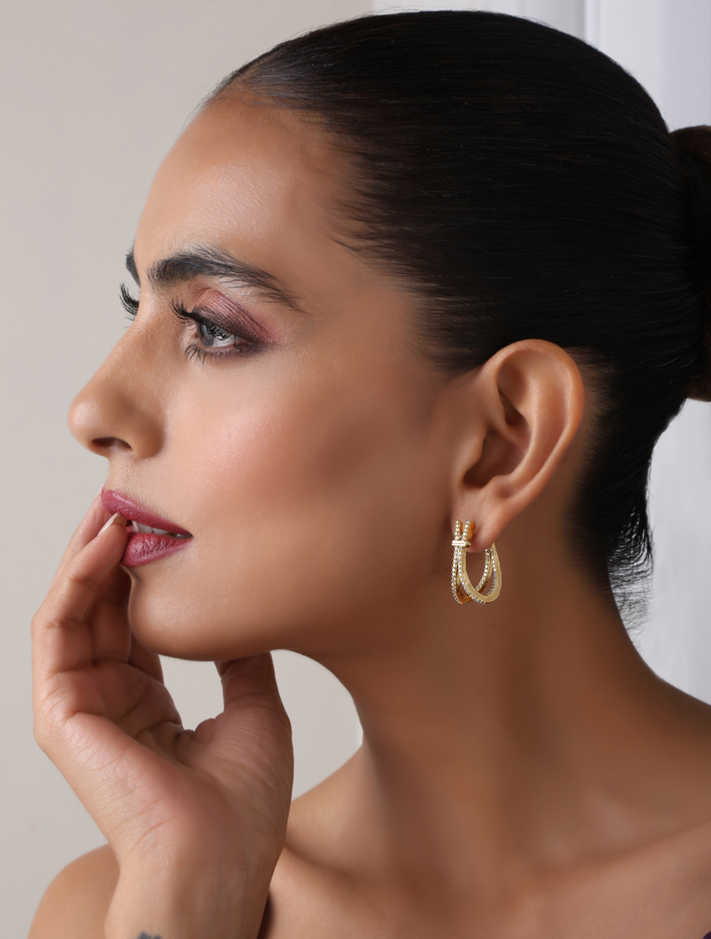 Dhiyona ST Gold Color American Diamond 2 Line Earring