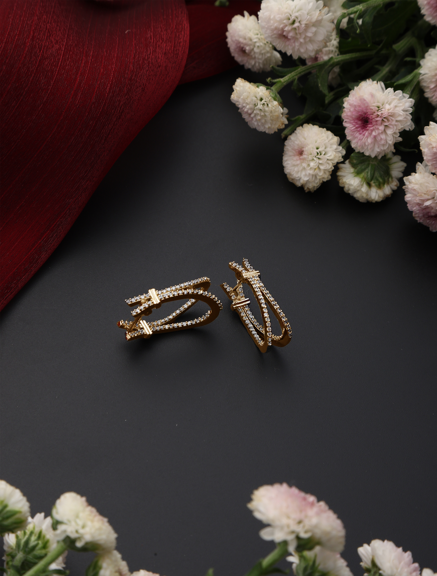 Dhiyona ST Gold Color American Diamond 2 Line Earring