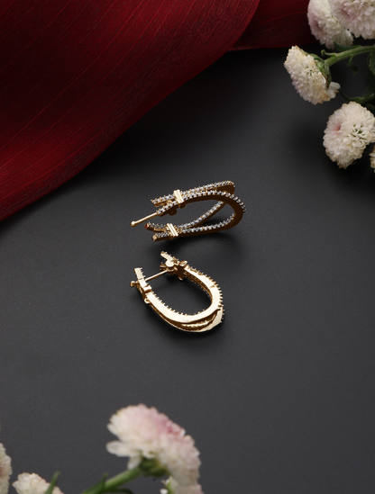 Dhiyona ST Gold Color American Diamond 2 Line Earring