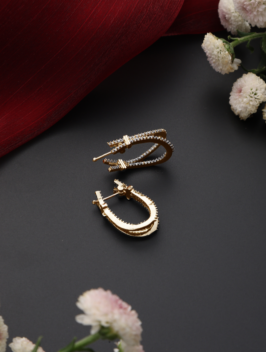 Dhiyona ST Gold Color American Diamond 2 Line Earring