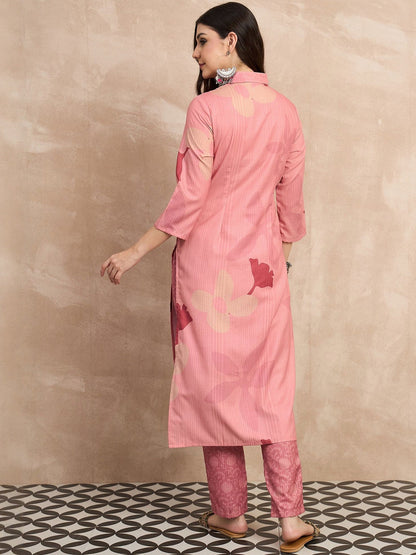 Floral Printed Straight Kurta with Trousers