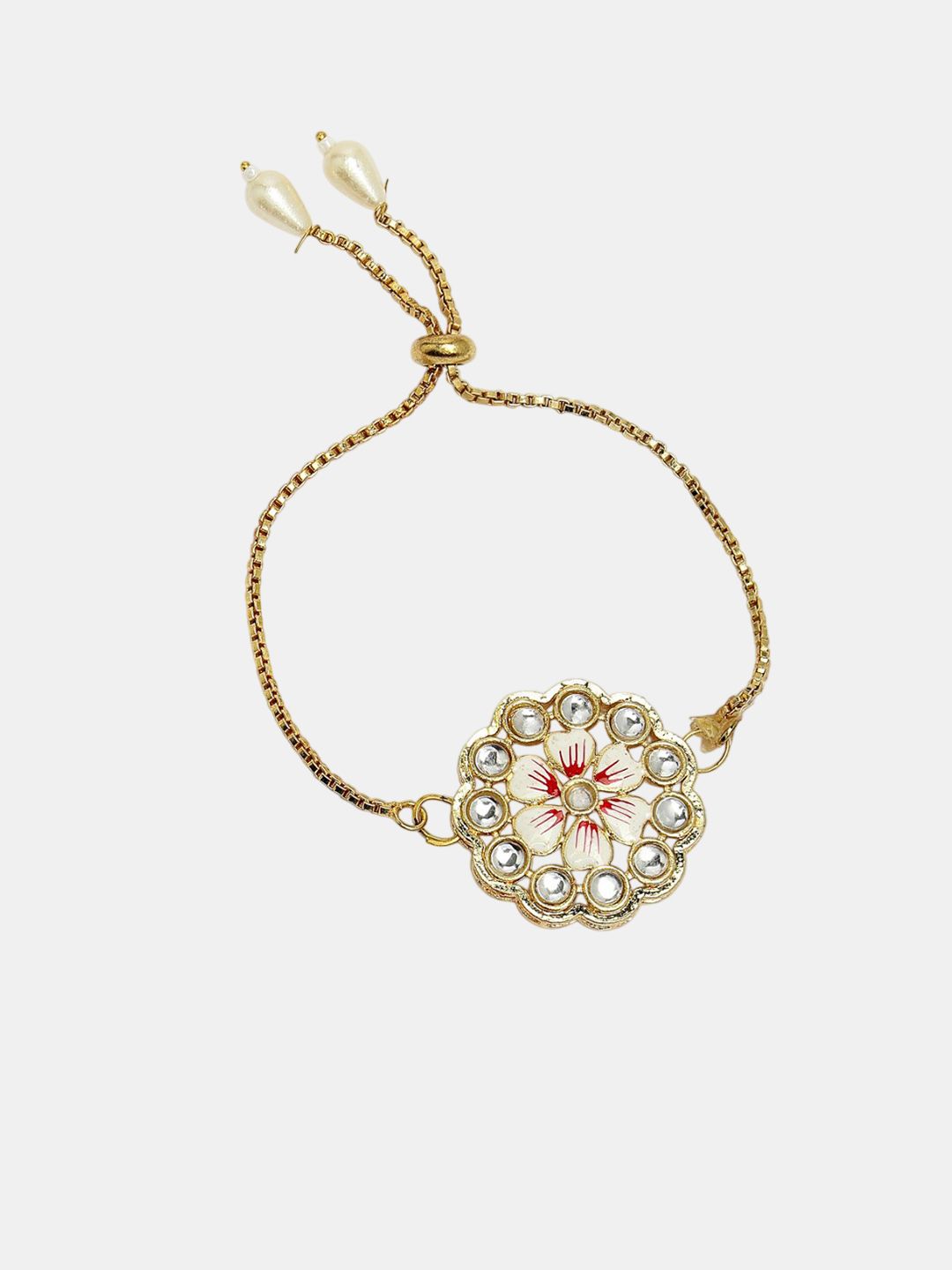 Dhiyona Unisex Set Of 2 Gold Kundan-Studded Bhaiya Bhabhi Rakhi Set With Roli Chawal