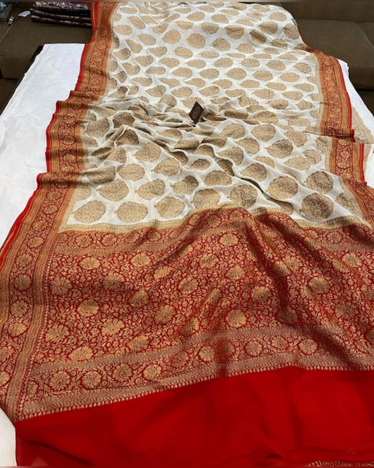 Dhiyona HH Traditional Banarasi Khaddi Minzari Georgette Saree | Boota Pattern