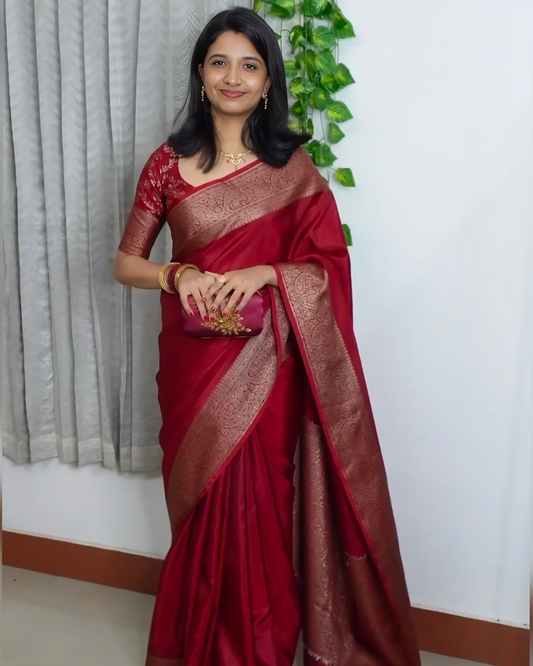 Dhiyona HH Classic Banarasi Woven Soft Saree with Antique Zari Borders