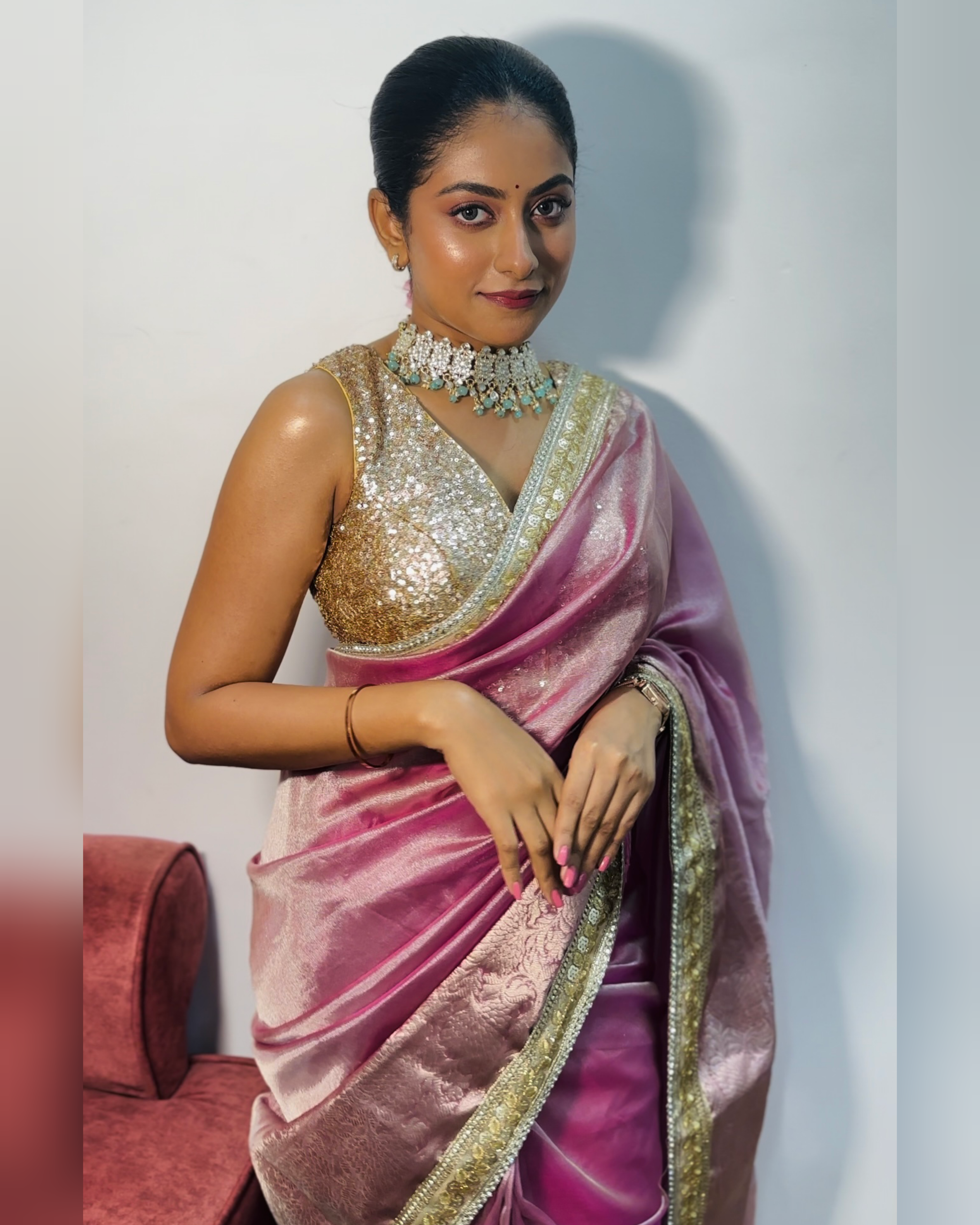 Dhiyona HH Baby Pink Designer Tissue Silk Saree with Hand Zardozi Work