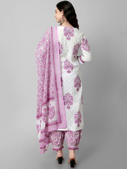 Dhiyona KL Women Floral Printed Regular Pure Cotton Kurta with Salwar & With Dupatta