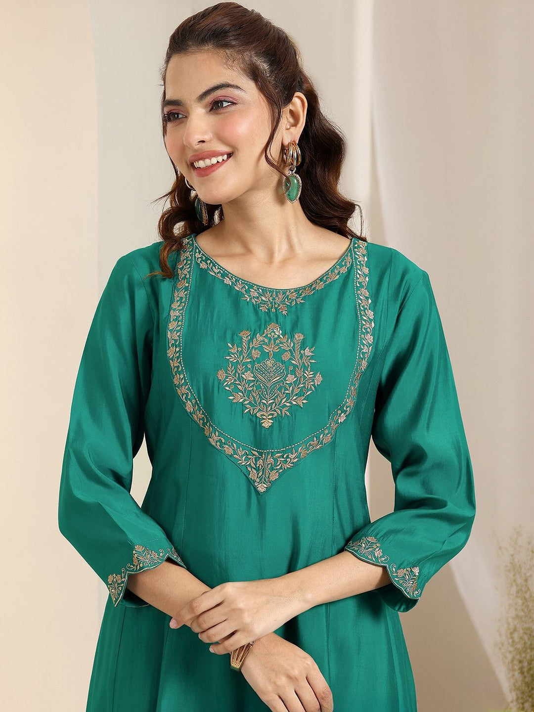 Women Ethnic Motifs Embroidered A-Line Kurta with Trousers & Dupatta