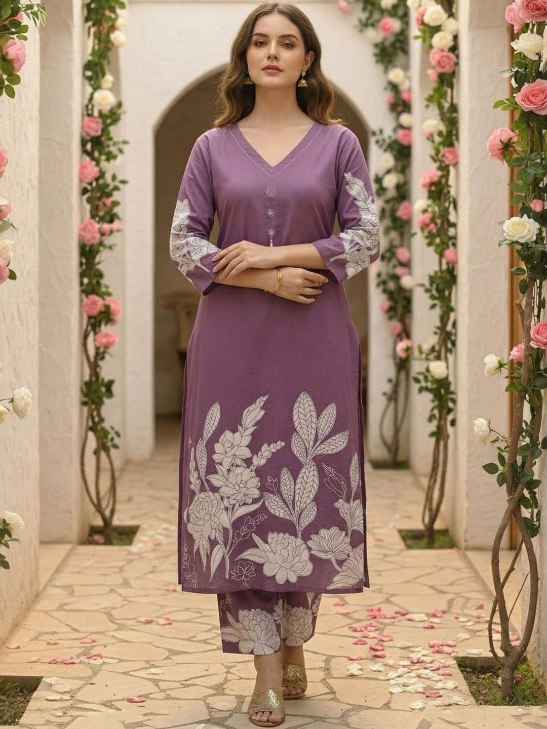 Women Floral Printed Regular Pure Cotton Kurta with Trousers