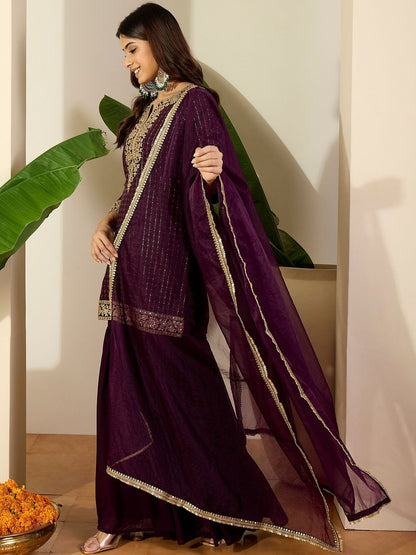 Dhiyona IN Women Ethnic Motifs Embroidered Regular Kurta with Sharara & With Dupatta