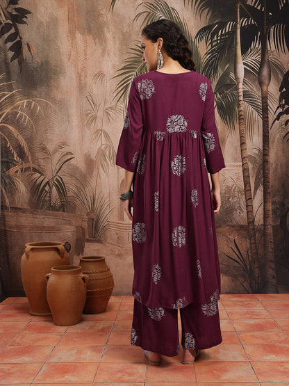 Floral Printed Empire Anarkali Kurta with Trousers