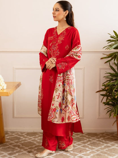 Printed Straight Kurta & Trousers With Dupatta