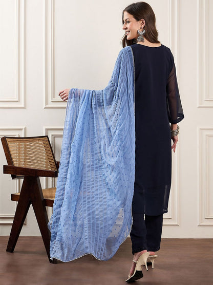 Dhiyona PD Women Embroidered Ombre & Schiffli Straight Kurta With Trousers And Dupatta