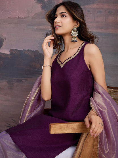 Dhiyona PD Women Gotta Patti Sweetheart Neck Sleeveless Kurta And Palazzo With Dupatta