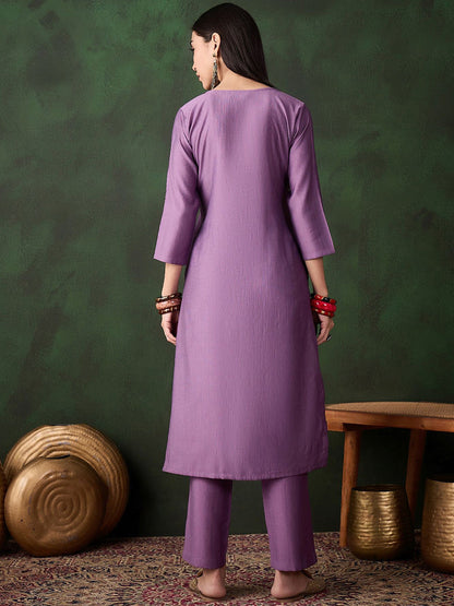 Women Ethnic Motifs Solid Kurta with Trousers
