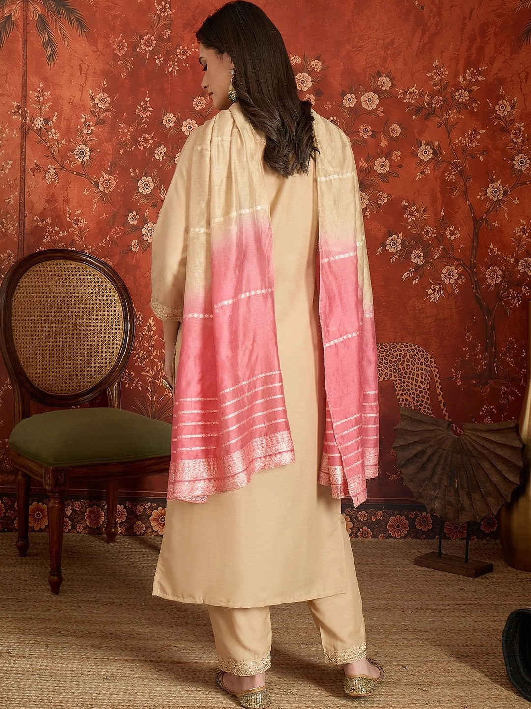 Women Ethnic Motifs Embroidered Regular Sequinned Kurta with Trousers & With Dupatta