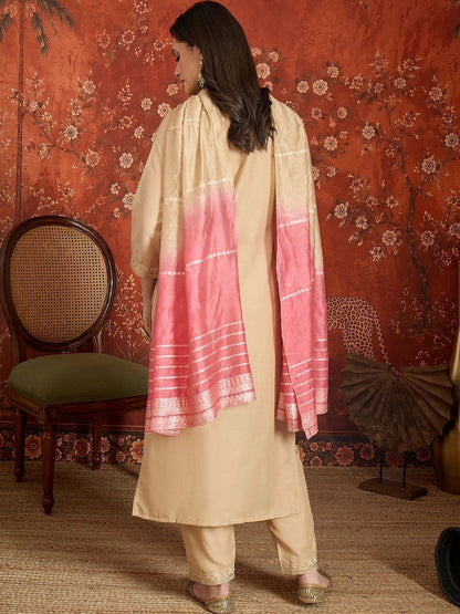 Women Ethnic Motifs Embroidered Regular Sequinned Kurta with Trousers & With Dupatta