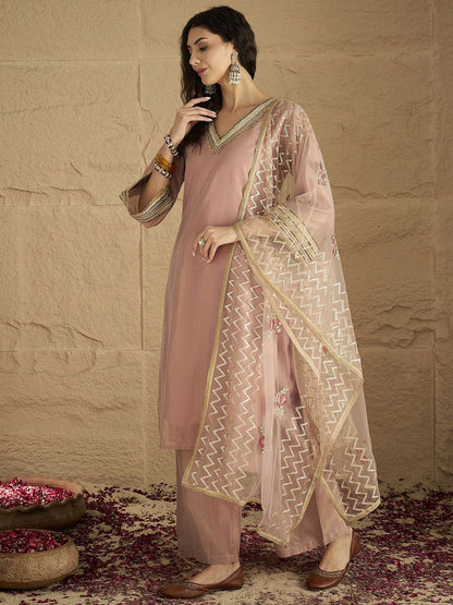 Dhiyona VA Women Solid Kurta with Palazzo & Dupatta