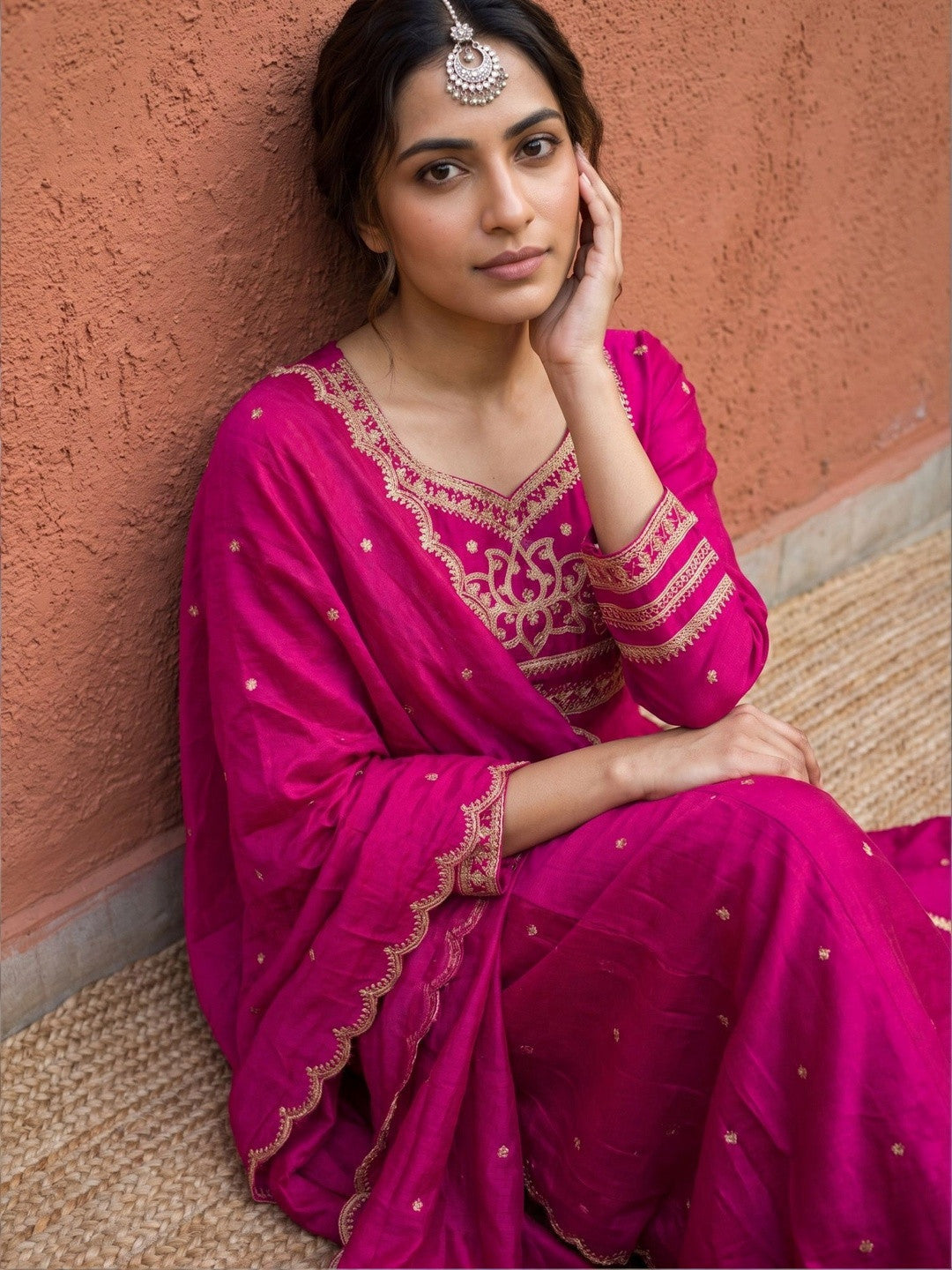 Women Ethnic Motifs Embroidered Empire Kurta with Palazzos & With Dupatta