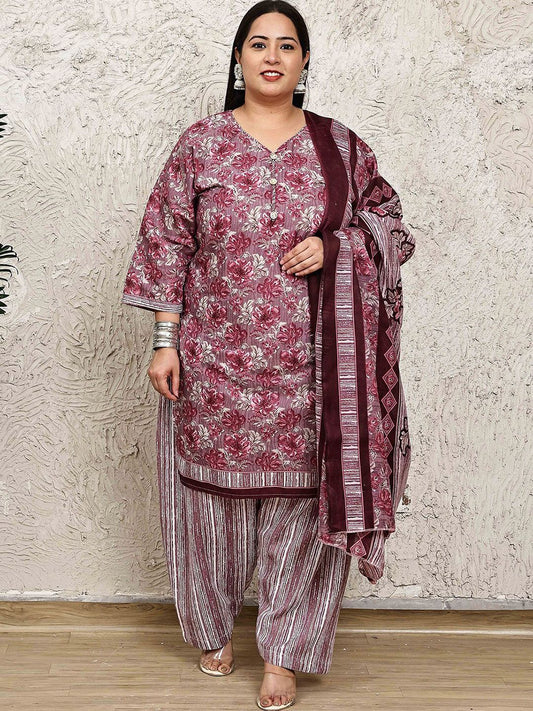 Dhiyona KL Floral Printed Straight Kurta With Salwar & Dupatta