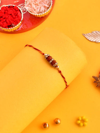 Dhiyona Gold-Toned Beaded Rakhi With Roli Chawal & Greeting Card