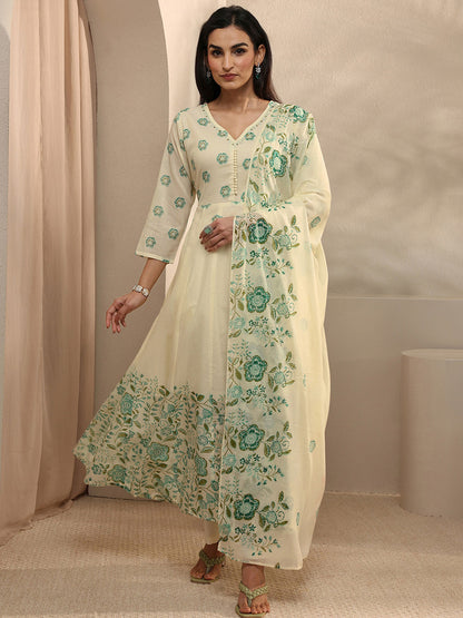 Women Floral Printed Panelled Kurta with Trousers & With Dupatta
