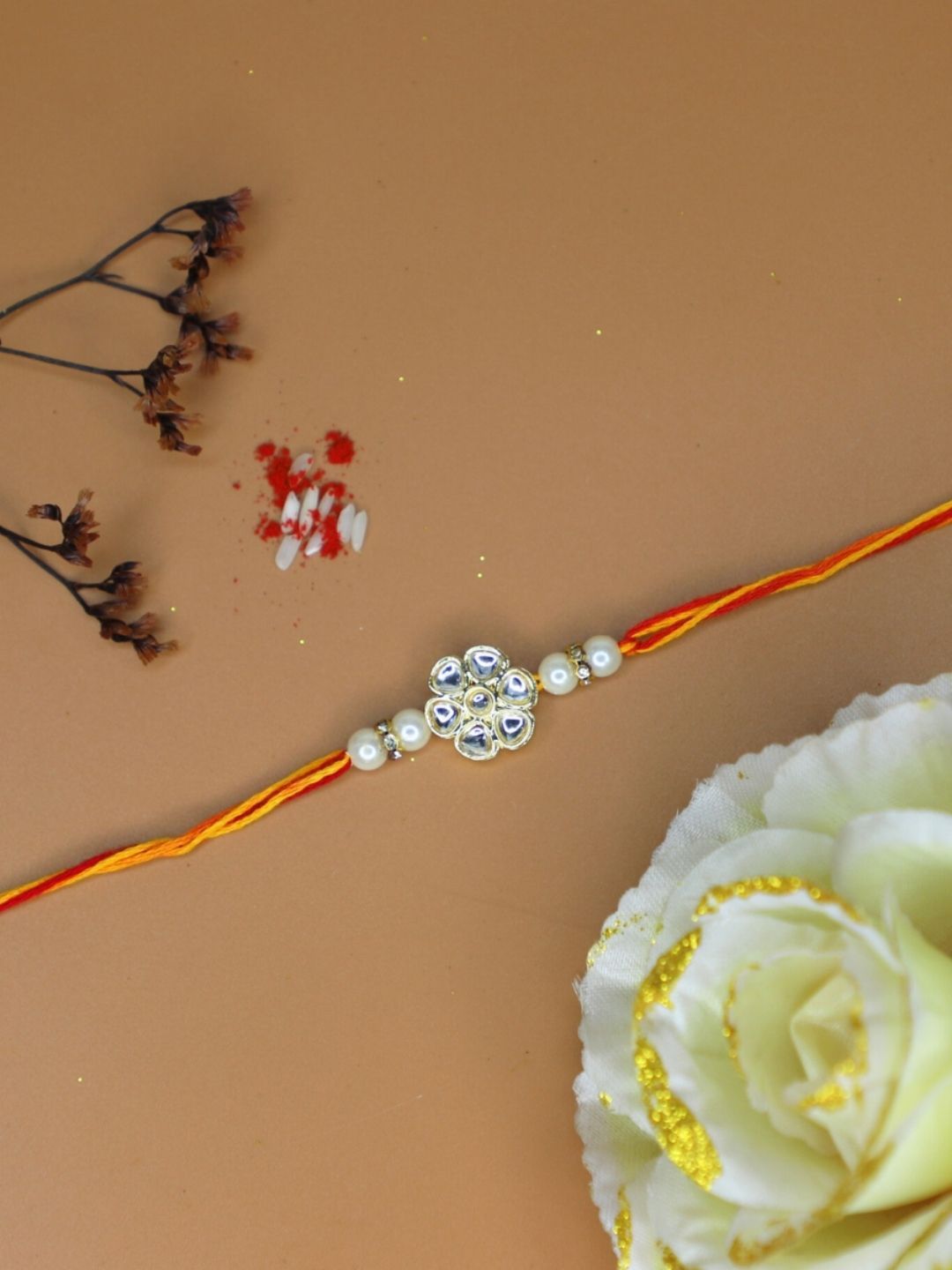 Dhiyona Thread Rakhi Greeting Card & Roli Chawal